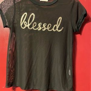 Black see thru short sleeve shirt